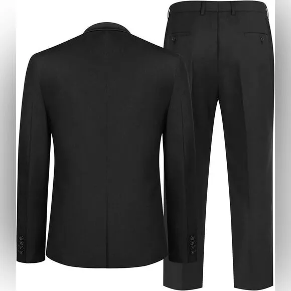 Coofandy Men Suit 2 Piece with Black Lapel Slim for Wedding Groom Tuxedo Set