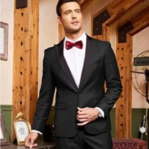 Coofandy Men Suit 2 Piece with Black Lapel Slim for Wedding Groom Tuxedo Set