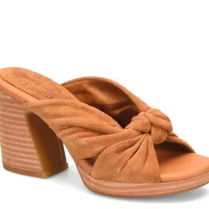 Cork Ease Haya Tan Camel Suede Chunky Heel Sandals Mules