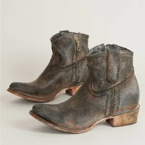 Corral Vintage Series Bronze Perforated Leather Side Zip Ankle Boots Size 9