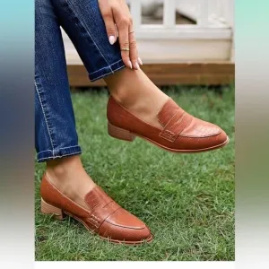 Coutgo Womens Classic Penny Loafers Crocodile Print  sz 9 NEW