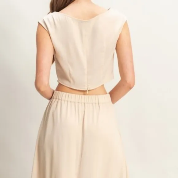 Cream Two-Piece Top And Skirt Set