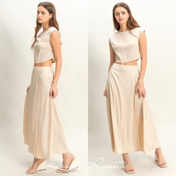 Cream Two-Piece Top And Skirt Set