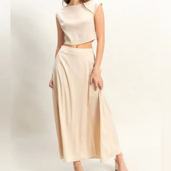 Cream Two-Piece Top And Skirt Set