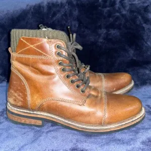 Crevo Men’s Size 8 Camden Lace Up Ankle Boots Brown Leather Cap Toe Side Zip