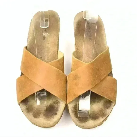 Cristina Francini sandals size 8.5 tan Italian leather chunky cork flatforms