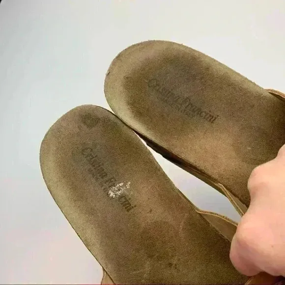 Cristina Francini sandals size 8.5 tan Italian leather chunky cork flatforms