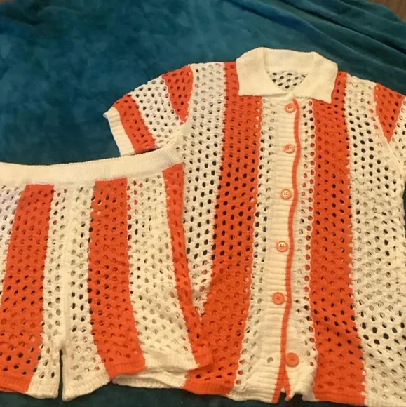 Crochet Knit Mesh Shorts Set
