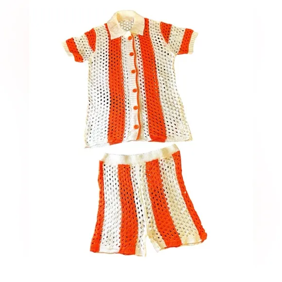 Crochet Knit Mesh Shorts Set