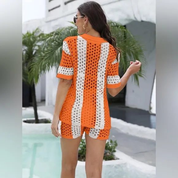 Crochet Knit Mesh Shorts Set