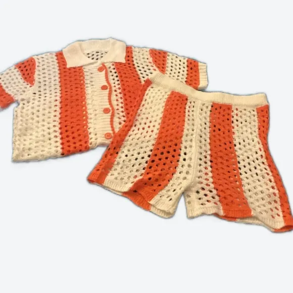 Crochet Knit Mesh Shorts Set