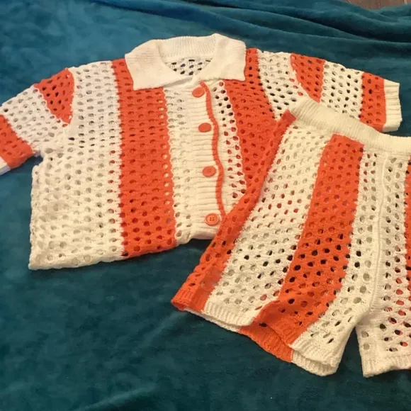 Crochet Knit Mesh Shorts Set