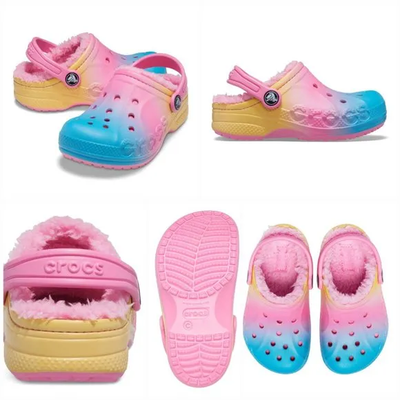 'CROCS' BAYA LINED FUZZY RELAXED FIT BACK STRAP SLIDES