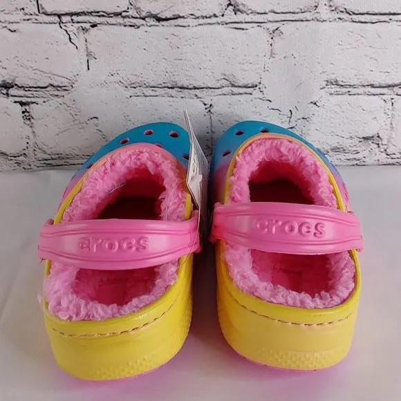 'CROCS' BAYA LINED FUZZY RELAXED FIT BACK STRAP SLIDES