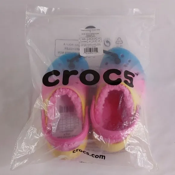 'CROCS' BAYA LINED FUZZY RELAXED FIT BACK STRAP SLIDES