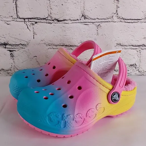 'CROCS' BAYA LINED FUZZY RELAXED FIT BACK STRAP SLIDES