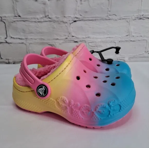 'CROCS' BAYA LINED FUZZY RELAXED FIT BACK STRAP SLIDES