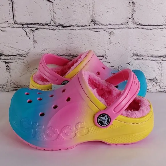 'CROCS' BAYA LINED FUZZY RELAXED FIT BACK STRAP SLIDES