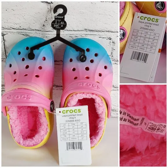 'CROCS' BAYA LINED FUZZY RELAXED FIT BACK STRAP SLIDES