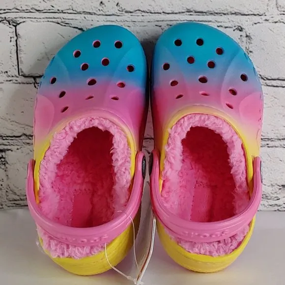 'CROCS' BAYA LINED FUZZY RELAXED FIT BACK STRAP SLIDES