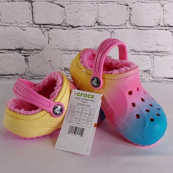 'CROCS' BAYA LINED FUZZY RELAXED FIT BACK STRAP SLIDES