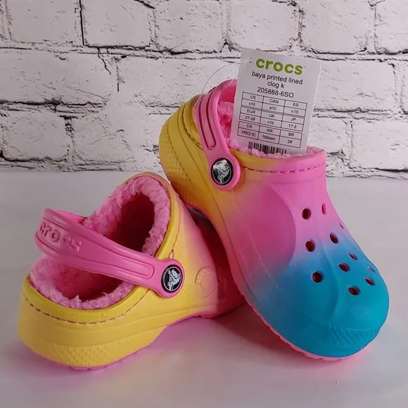 'CROCS' BAYA LINED FUZZY RELAXED FIT BACK STRAP SLIDES