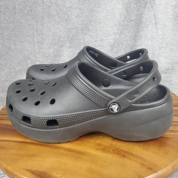 Crocs Classic Bae Women's 11 Black Slip On Chunky Platform Sandals Clogs