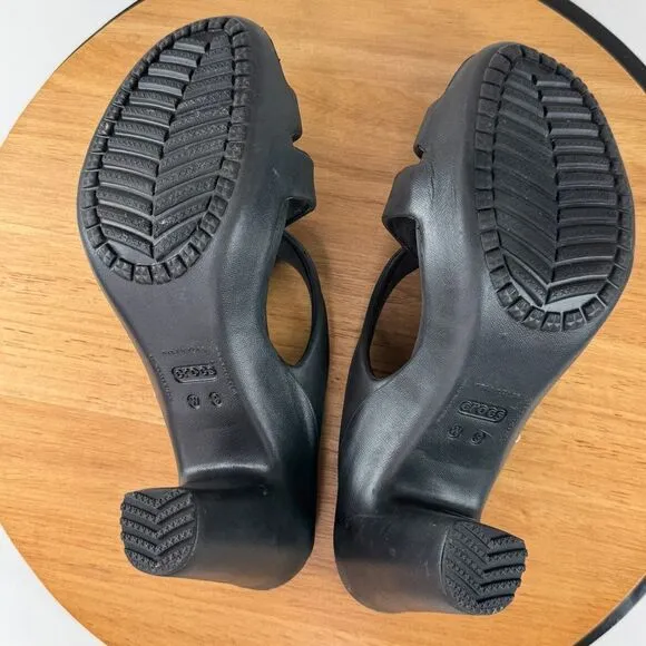 Crocs Cyprus IV 14558 Block Heel Sandals Black 9 Open Toe Strappy Mule