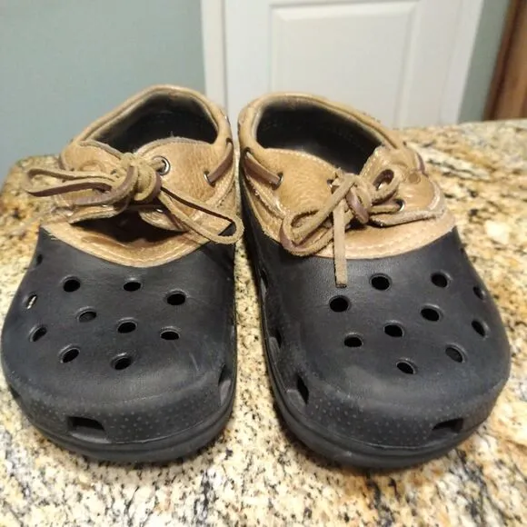 Crocs Islander Sport Pitcrew Black Brown Leather Sandals Lace up Size M6/W8