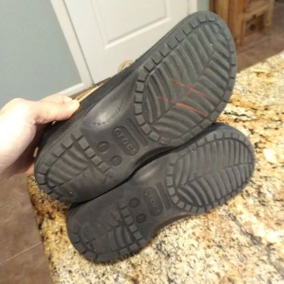 Crocs Islander Sport Pitcrew Black Brown Leather Sandals Lace up Size M6/W8