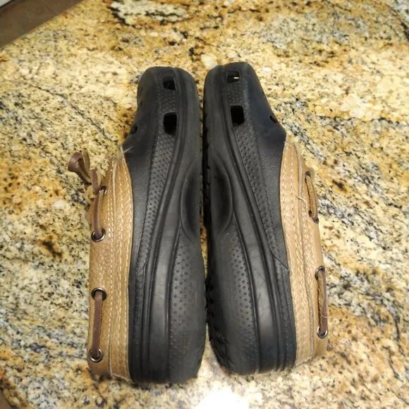 Crocs Islander Sport Pitcrew Black Brown Leather Sandals Lace up Size M6/W8