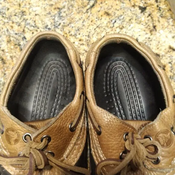 Crocs Islander Sport Pitcrew Black Brown Leather Sandals Lace up Size M6/W8