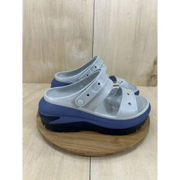 Crocs Mega Crush Matte Grey Blue Chunky Platform Sandals Unisex Womens 11 Mens 9