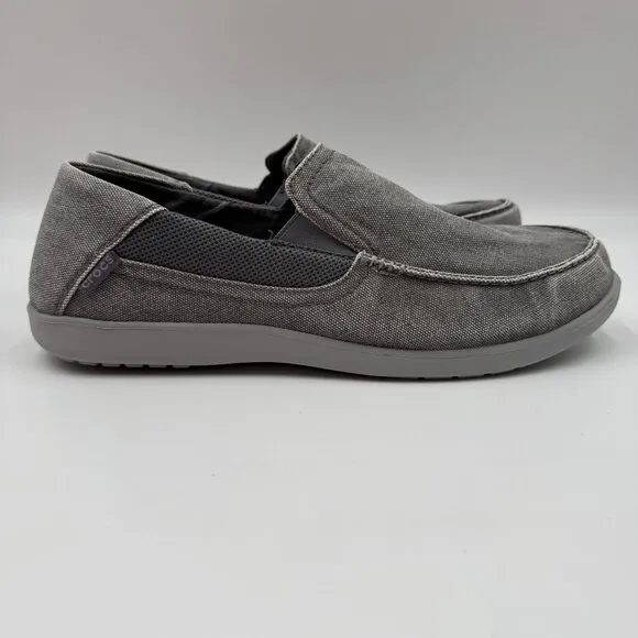 Crocs Santa Cruz Mens Size 12 Canvas Slip-On Loafers Gray