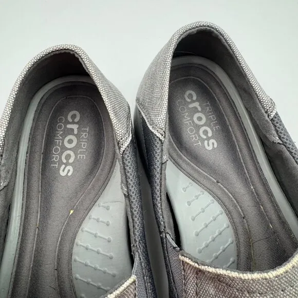 Crocs Santa Cruz Mens Size 12 Canvas Slip-On Loafers Gray
