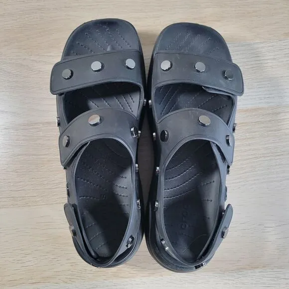 Crocs Skyline Studded Sandals Womens Size 10 Black Chunky Sole Platform Slides