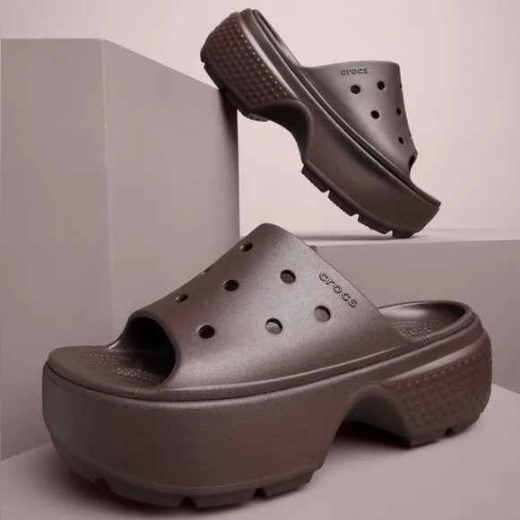 Crocs Stomp Platform Slides Coffee Mocha Brown