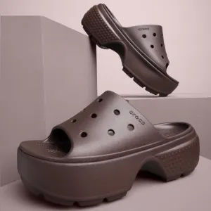 Crocs Stomp Platform Slides Coffee Mocha Brown