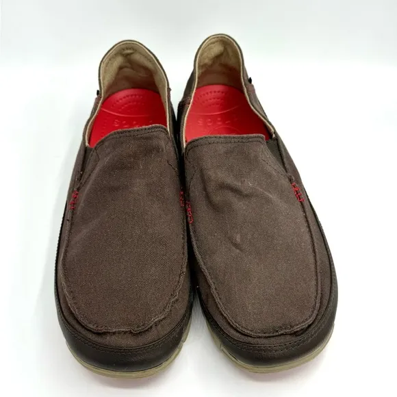 Crocs stretch sole canvas dark brown slip on loafers men’s size 12