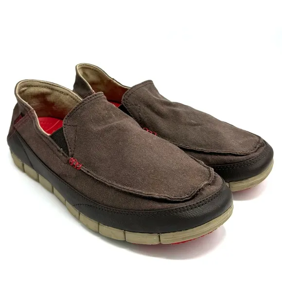 Crocs stretch sole canvas dark brown slip on loafers men’s size 12