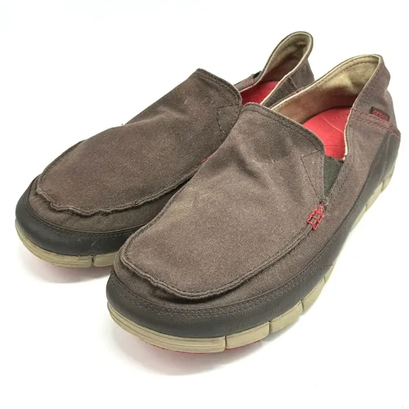Crocs stretch sole canvas dark brown slip on loafers men’s size 12