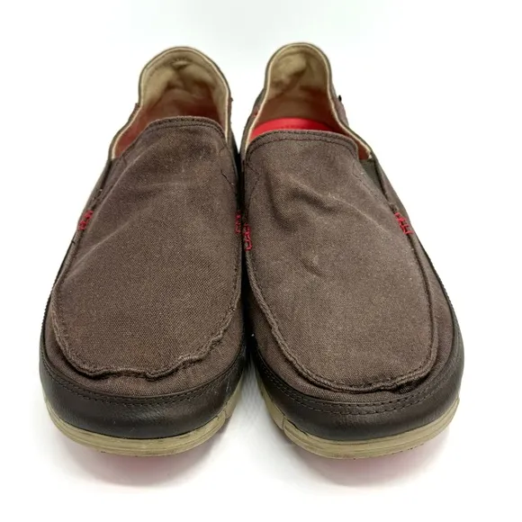 Crocs stretch sole canvas dark brown slip on loafers men’s size 12