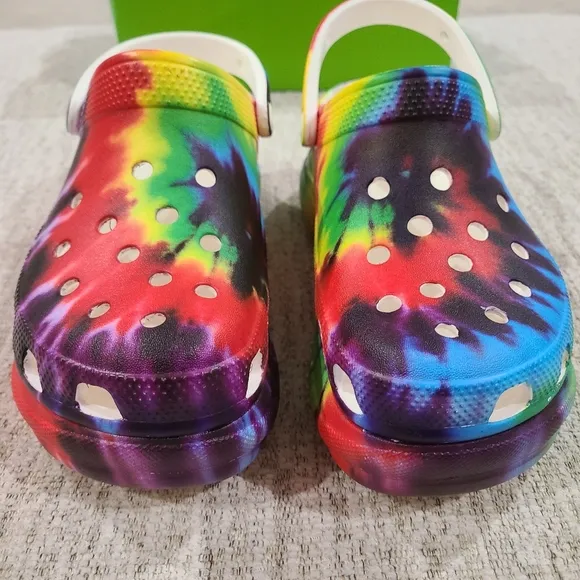 Crocs Womens Slingback Classic Bae Platform Clog Sandals Tie Dye