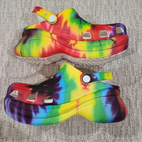 Crocs Womens Slingback Classic Bae Platform Clog Sandals Tie Dye