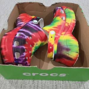 Crocs Womens Slingback Classic Bae Platform Clog Sandals Tie Dye