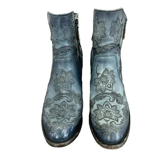 CUADRA Boots Embroidered Ankle Boot Womens 10 Round Toe Zip Side Zip