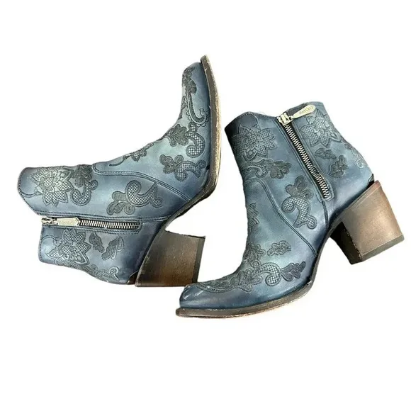 CUADRA Boots Embroidered Ankle Boot Womens 10 Round Toe Zip Side Zip