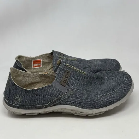 Cushe Slipper Shoes Mens 13 Blue Canvas Denim Look Slip On Loafers Sneakers Surf