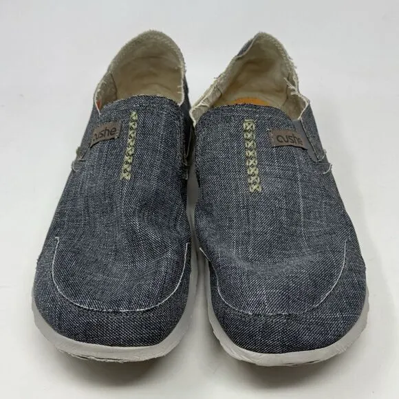 Cushe Slipper Shoes Mens 13 Blue Canvas Denim Look Slip On Loafers Sneakers Surf