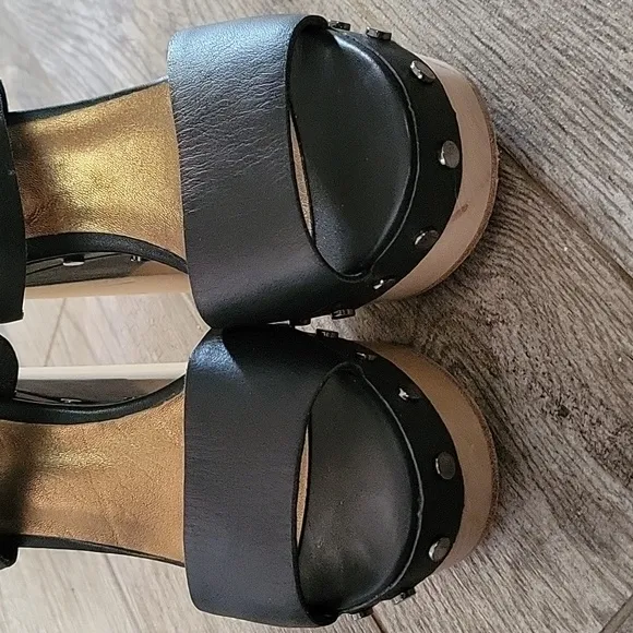 Cynthia Vincent Chunky Heel Studded Platform Heels Sandals Shoes Double Strap
